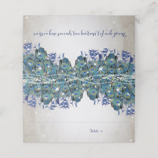 Elegant Peacock Navy Rustic Luxe Platzkarten (Außenseite Aufgefaltet)