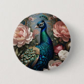 Elegant Peacock Pink Peonies Button (Vorderseite)