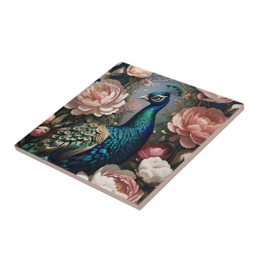 Elegant Peacock Pink Peonies Fliese (Seite)