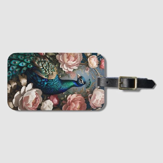 Elegant Peacock Pink Peonies Gepäckanhänger (Vorderseite (Horizontal))