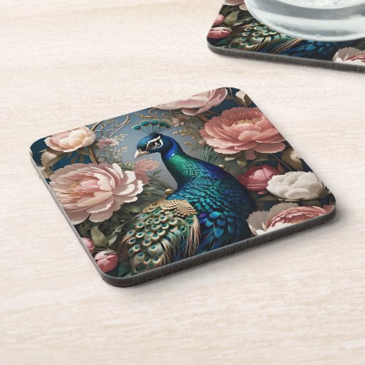 Elegant Peacock Pink Peonies Getränkeuntersetzer (Linke Seite)