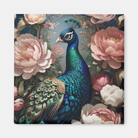 Elegant Peacock Pink Peonies Magnet (Vorne)