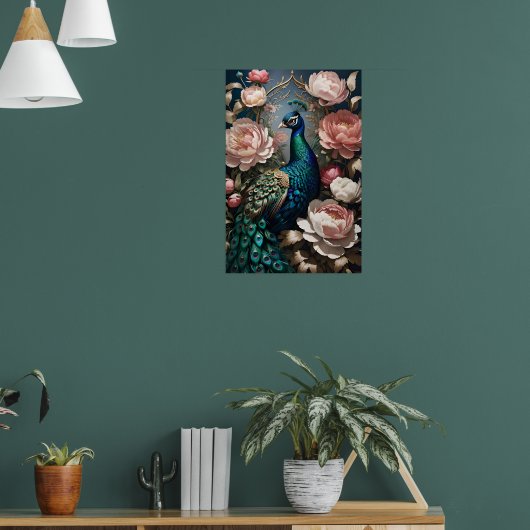 Elegant Peacock Pink Peonies Poster (Wohnzimmer 1)