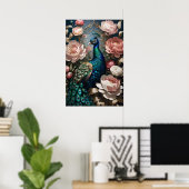 Elegant Peacock Pink Peonies Poster (Heimbüro)