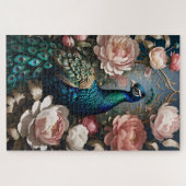Elegant Peacock Pink Peonies Puzzle (Horizontal)