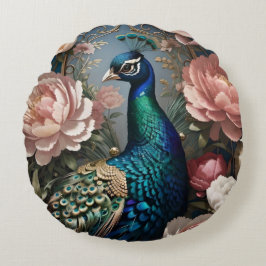 Elegant Peacock Pink Peonies Rundes Kissen