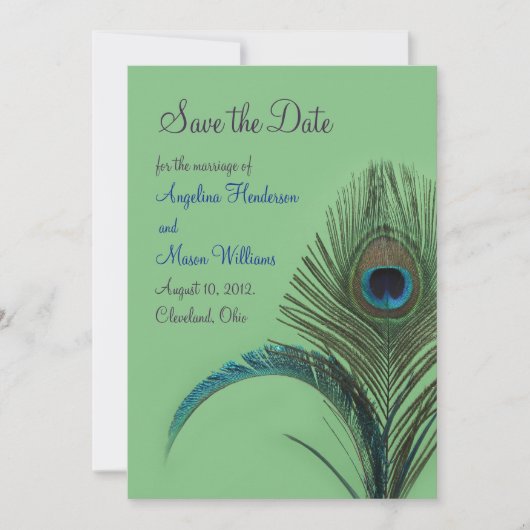 Elegant Peacock Save the Date (grün) (Vorderseite)