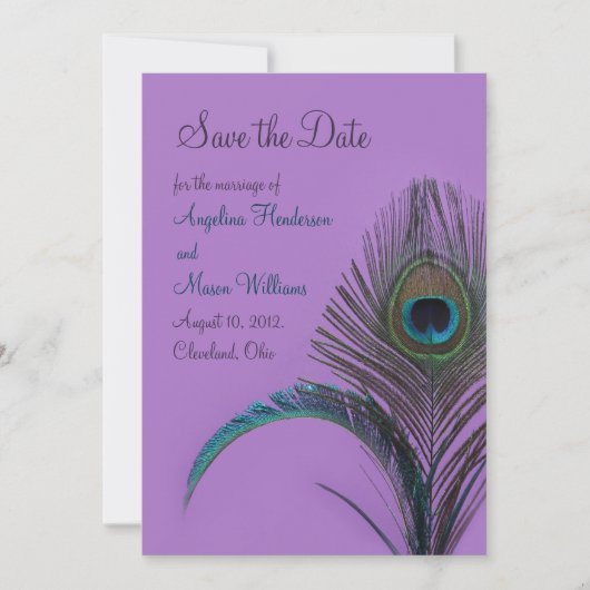 Elegant Peacock Save the Date (lila) (Vorderseite)