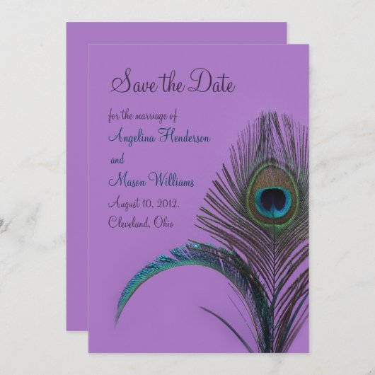 Elegant Peacock Save the Date (lila) (Vorne/Hinten)