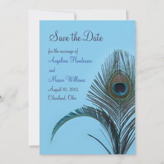 Elegant Peacock Save the Date (türkis) (Vorderseite)