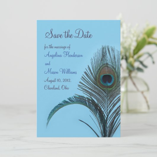 Elegant Peacock Save the Date (türkis) (Stehend Vorderseite)