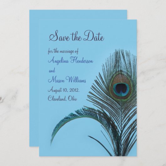 Elegant Peacock Save the Date (türkis) (Vorne/Hinten)