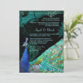 Elegant Peacock w Vintag Scrolls Indian Wedding Einladung (Stehend Vorderseite)