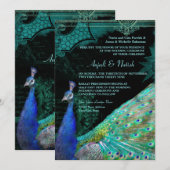 Elegant Peacock w Vintag Scrolls Indian Wedding Einladung (Vorne/Hinten)