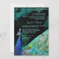 Elegant Peacock w Vintag Scrolls Indian Wedding