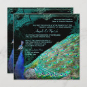 Elegant Peacock w Vintag Scrolls Indian Wedding Einladung (Vorne/Hinten)