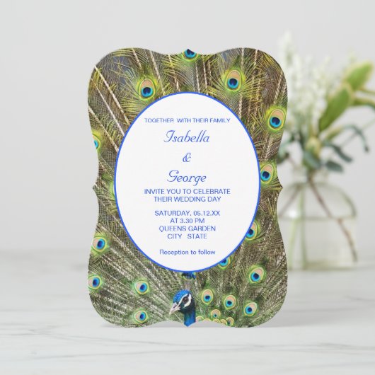 Elegant Peacock Wedding Einladung (Stehend Vorderseite)