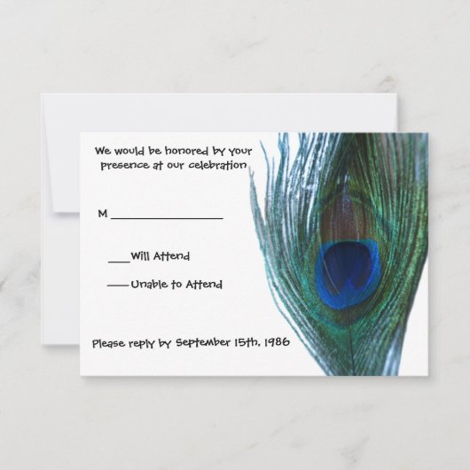 Elegant Peacock Wedding RSVP Karte (Vorderseite)