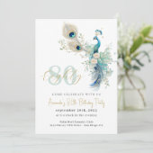 Elegant Peacocks 80. Geburtstagsparty Einladung (Stehend Vorderseite)