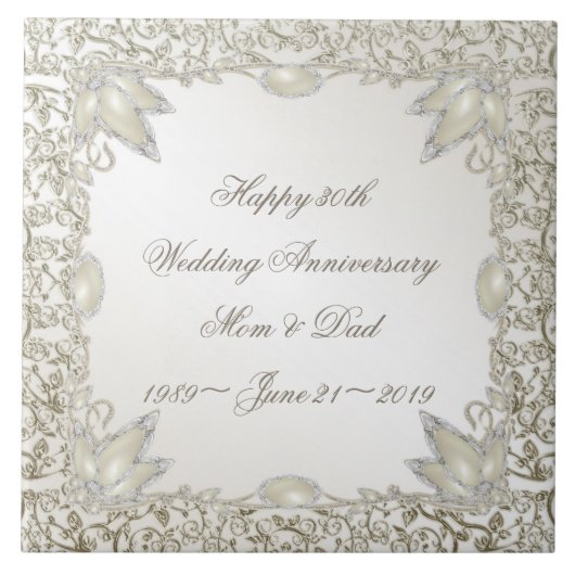 Elegant Pearl 30. Hochzeitstag Fliese (Vorderseite)