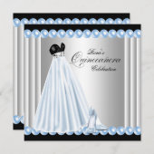 Elegant Pearl Baby Blue Quinceanera Einladungen (Vorne/Hinten)