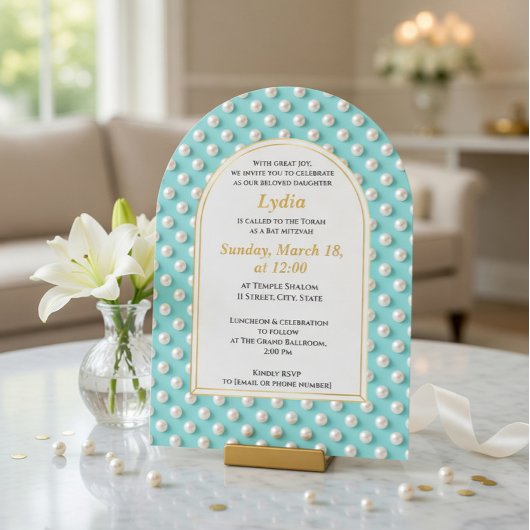 Elegant Pearl Bat Mitzvah Einladung