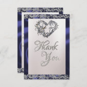 Elegant Pearl, Blue Ribbon & Sparkle Dankeskarte (Vorne/Hinten)