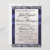 Elegant Pearl, Blue Ribbon & Sparkle Einladung (Rückseite)