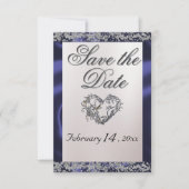 Elegant Pearl, Blue Ribbon & Sparkle Save The Date (Vorderseite)