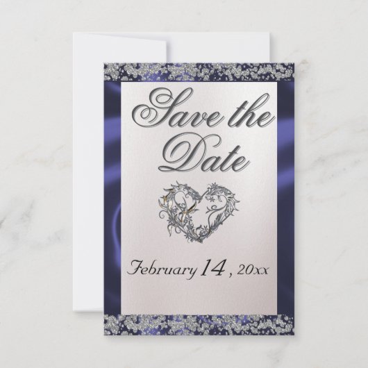 Elegant Pearl, Blue Ribbon & Sparkle Save The Date (Vorderseite)