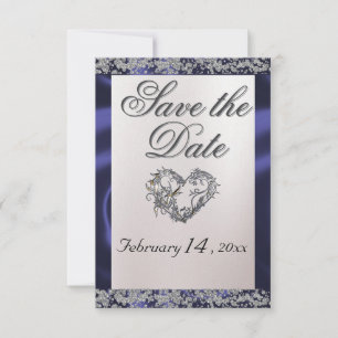 Elegant Pearl, Blue Ribbon & Sparkle Save The Date