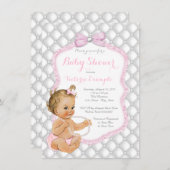 Elegant Pearl Bow Baby Shower Einladung (Vorne/Hinten)