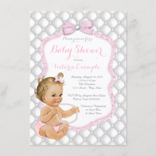 Elegant Pearl Bow Baby Shower Einladung