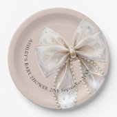 Elegant Pearl Bow Baby Shower Pappteller (Vorderseite)
