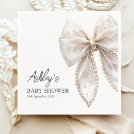 Elegant Pearl Bow Baby Shower Serviette