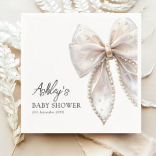 Elegant Pearl Bow Baby Shower Serviette
