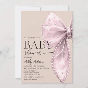 Elegant Pearl Bow Beige Blush Baby Shower Einladung