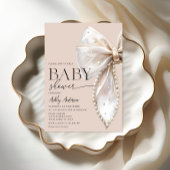Elegant Pearl Bow Beige Neutral Baby Shower Einladung