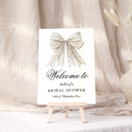 Elegant Pearl Bow Bridal Dusche Willkommen Poster