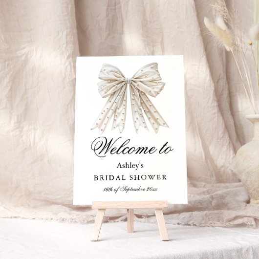 Elegant Pearl Bow Bridal Dusche Willkommen Poster