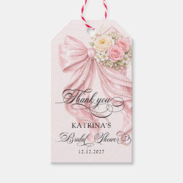 Elegant Pearl Bow Bridal Shower Gift Tags Geschenkanhänger
