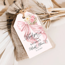 Elegant Pearl Bow Bridal Shower Gift Tags Geschenkanhänger