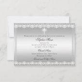 Elegant Pearl Bow & Cross First Holy Communion Einladung (Rückseite)