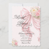 Elegant Pearl Bow Floral Pink Bridal Shower Einladung (Vorderseite)
