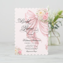 Elegant Pearl Bow Floral Pink Bridal Shower 