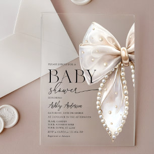 Elegant Pearl Bow Girl Baby Shower Acryleinladungen