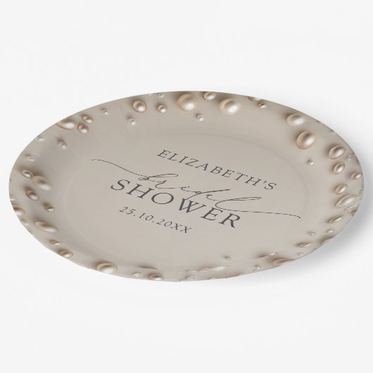 Elegant Pearl Bridal Shower Pappteller (Schrägansicht)