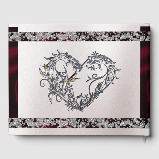 Elegant Pearl, Burgund Ribbon & Sparkle Gästebuch (Rückseite)