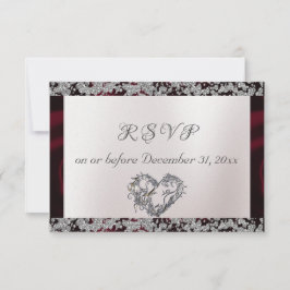 Elegant Pearl, Burgund Ribbon & Sparkle RSVP Karte
