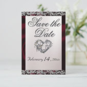 Elegant Pearl, Burgund Ribbon & Sparkle Save The Date (Stehend Vorderseite)